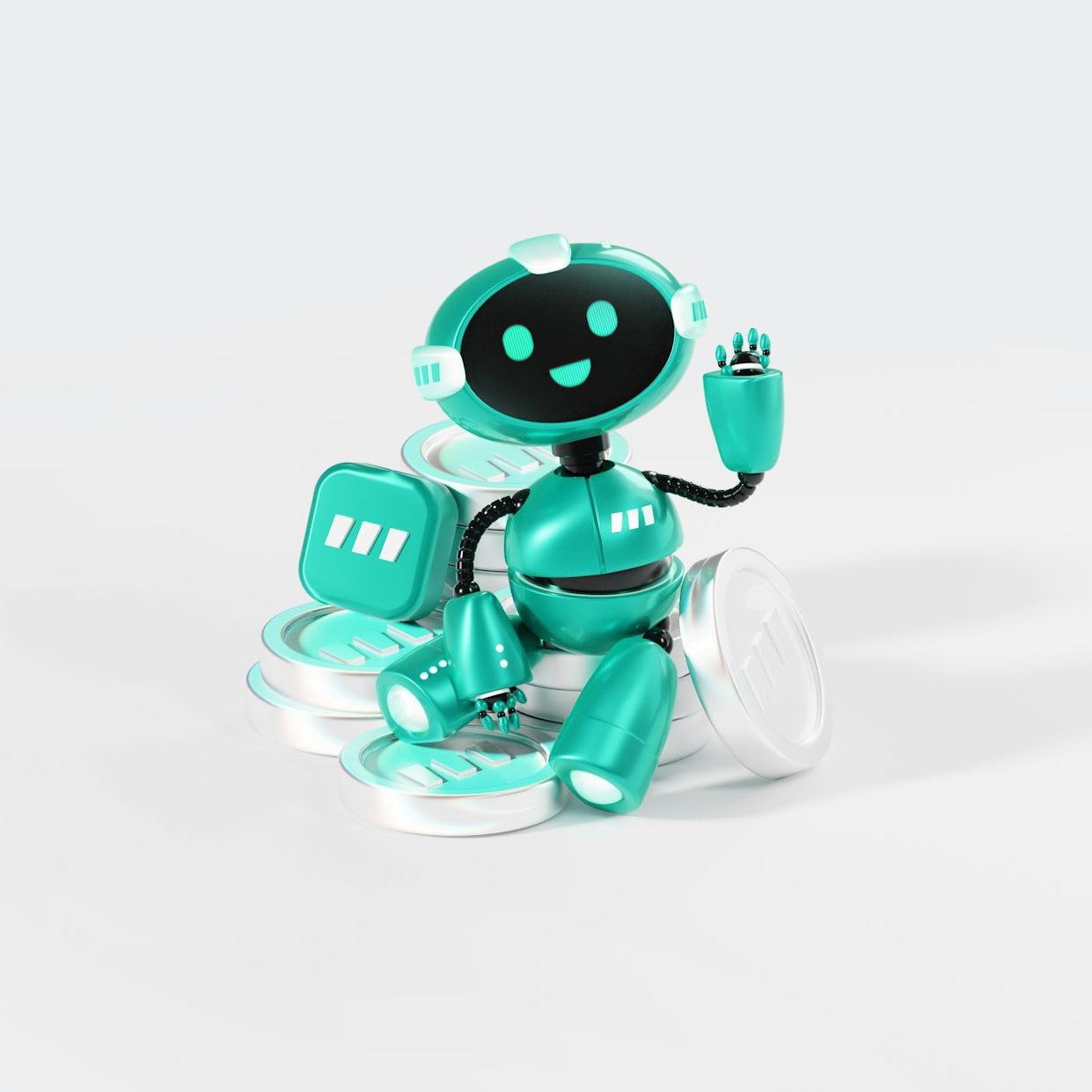 a toy robot with a blue background